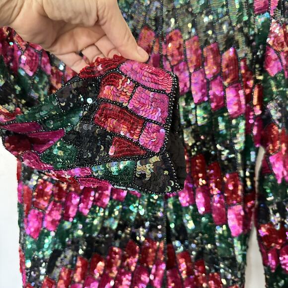 Vintage Jean for Joseph Le Bon Silk Sequin Beaded Evening Jacket Medium Cruise - Picture 4 of 11